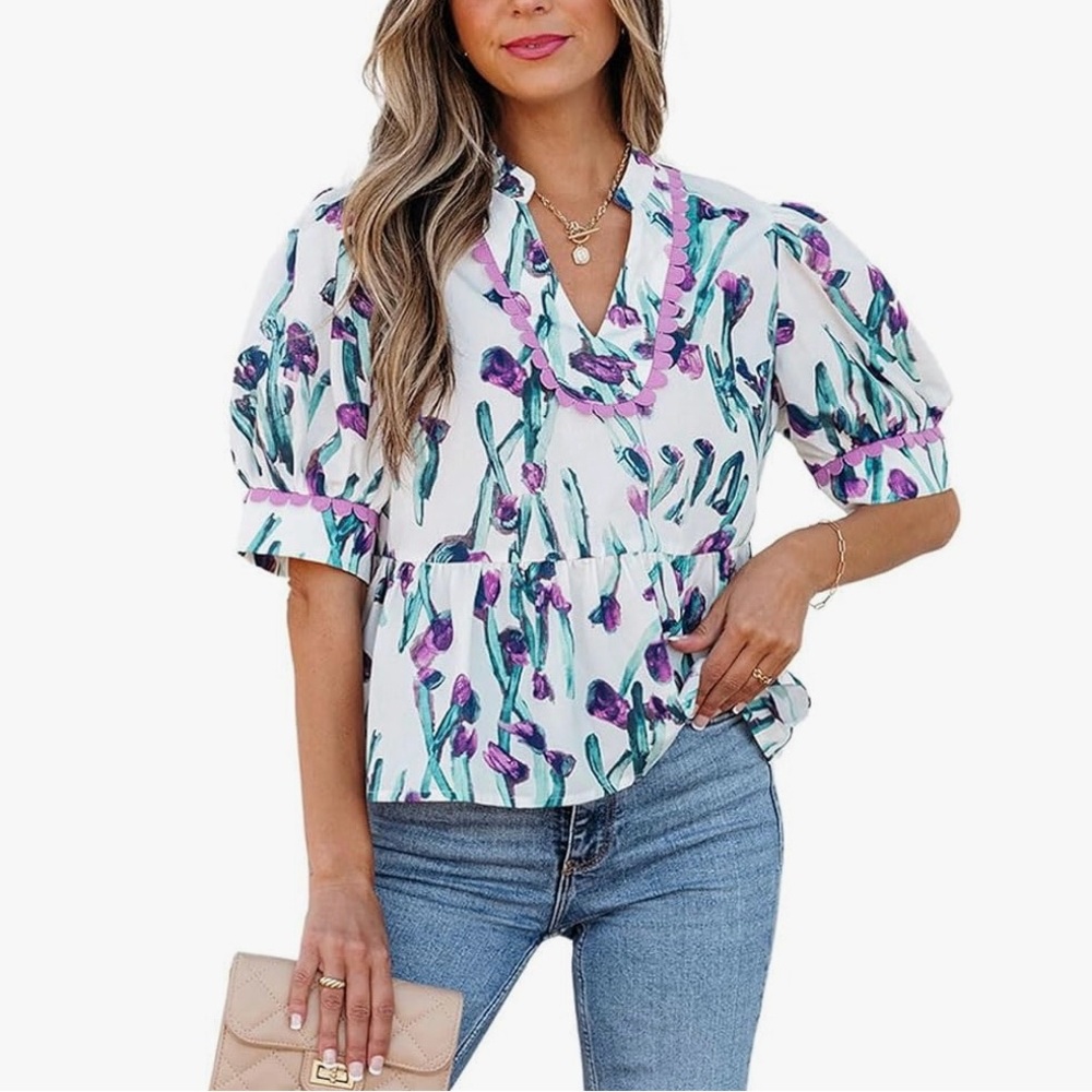 NWOT Floral peplum blouse size small